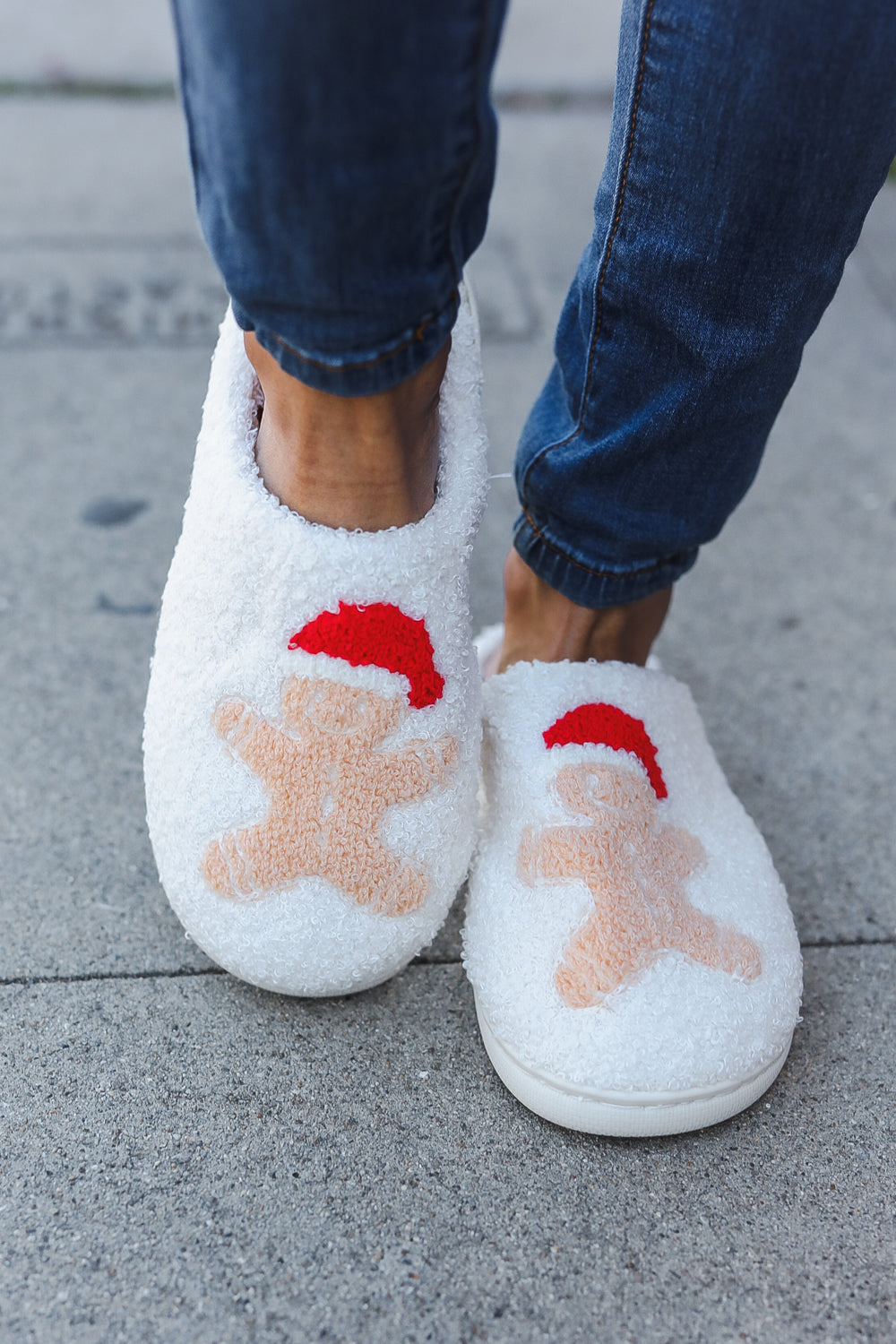 Holiday Gingerbread Man Print Fleece Slippers