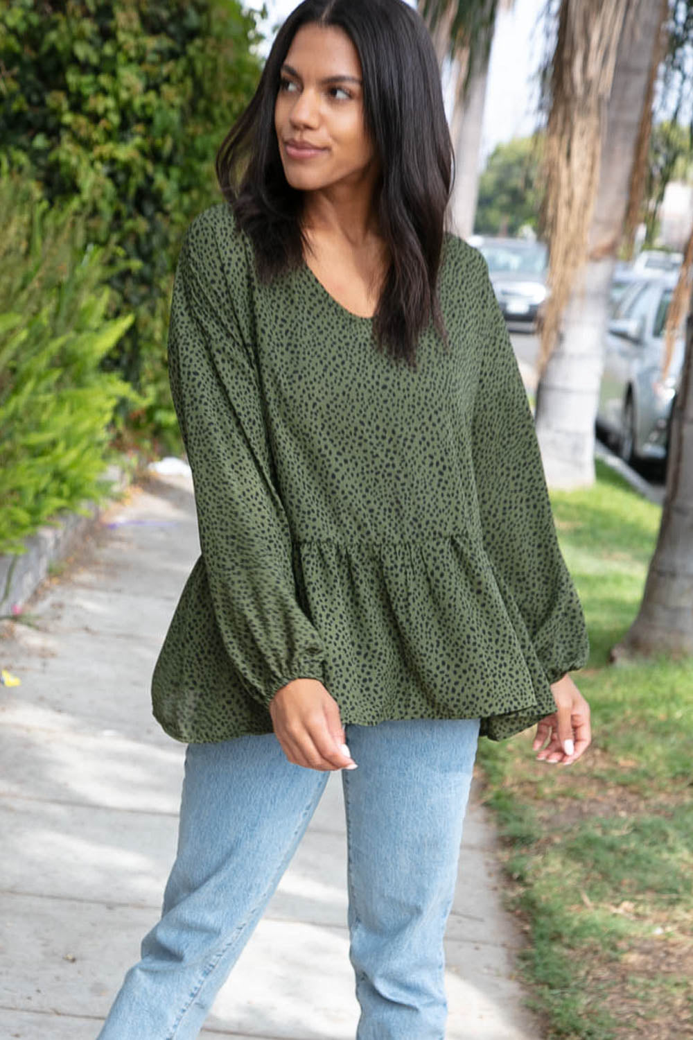 Moss Green Leopard Wool Dobby Woven Knit Top