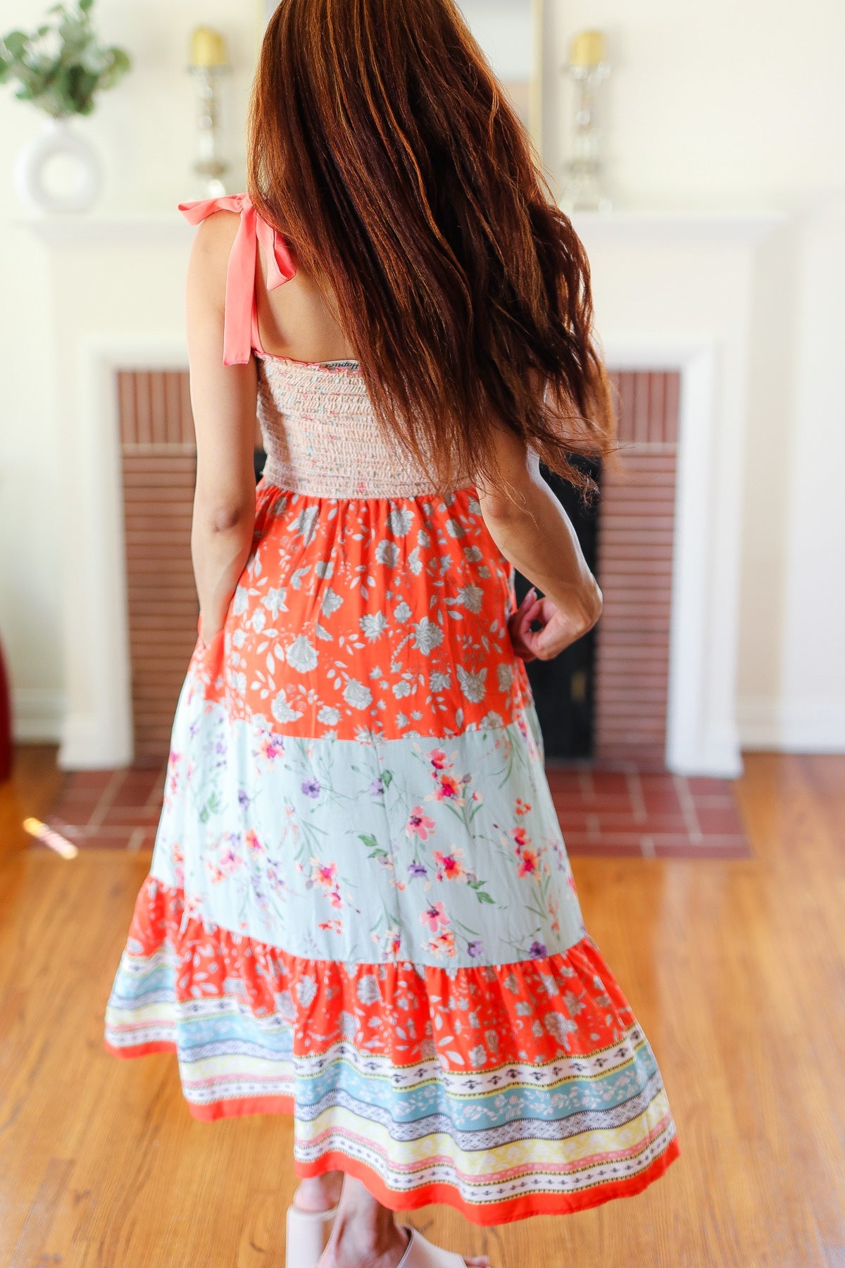 Vacay Vibes Taupe Floral Smocked Tube Top Tiered Maxi Dress