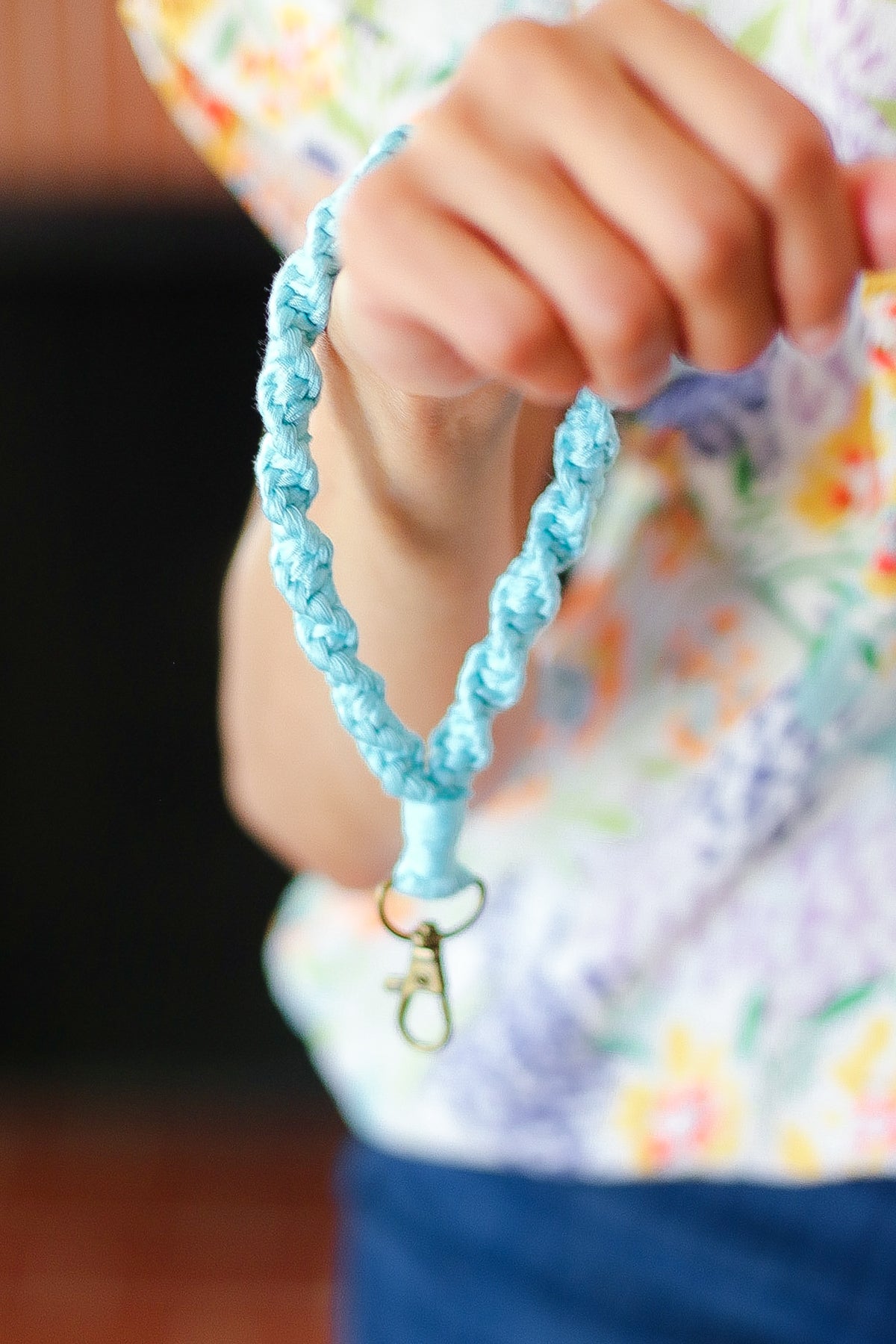 Blue Hand Woven Braid Wristlet Keychain