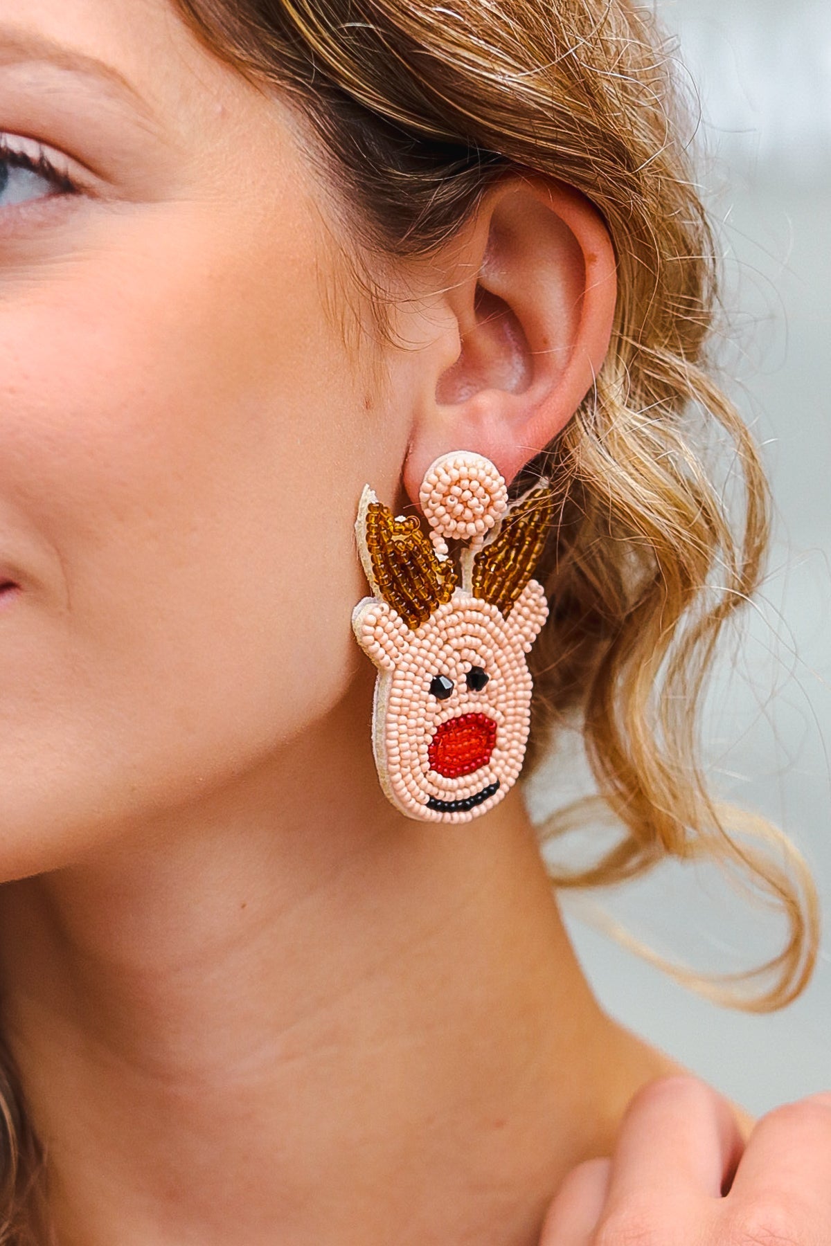 Rudolph Reindeer Beaded Dangle Earrings