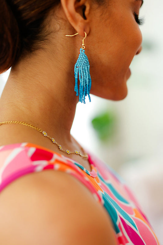 Azure & Blue Beaded Pyramid Drop Earrings