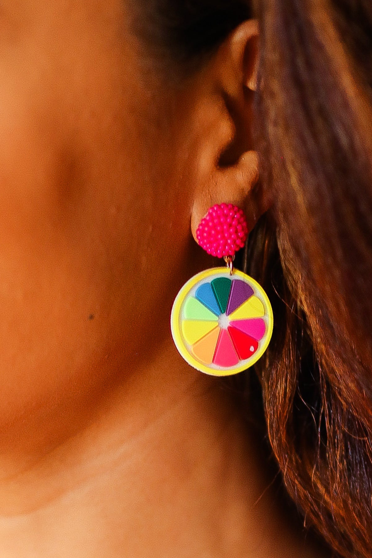 Multicolor Lemon Slice Dangle Earrings