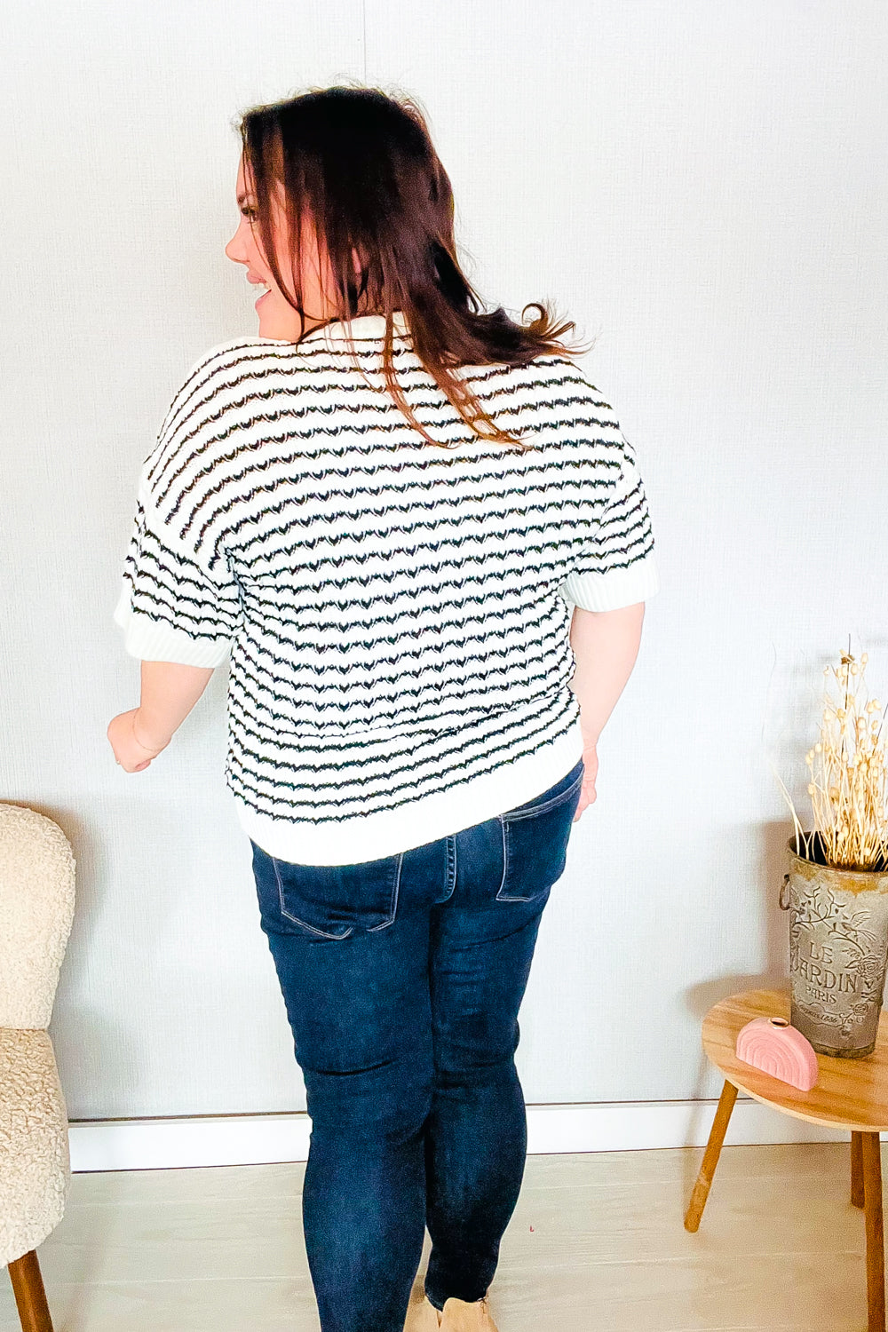 You've Got This Ivory & Black Wavy Stripe Pattern Sweater Top