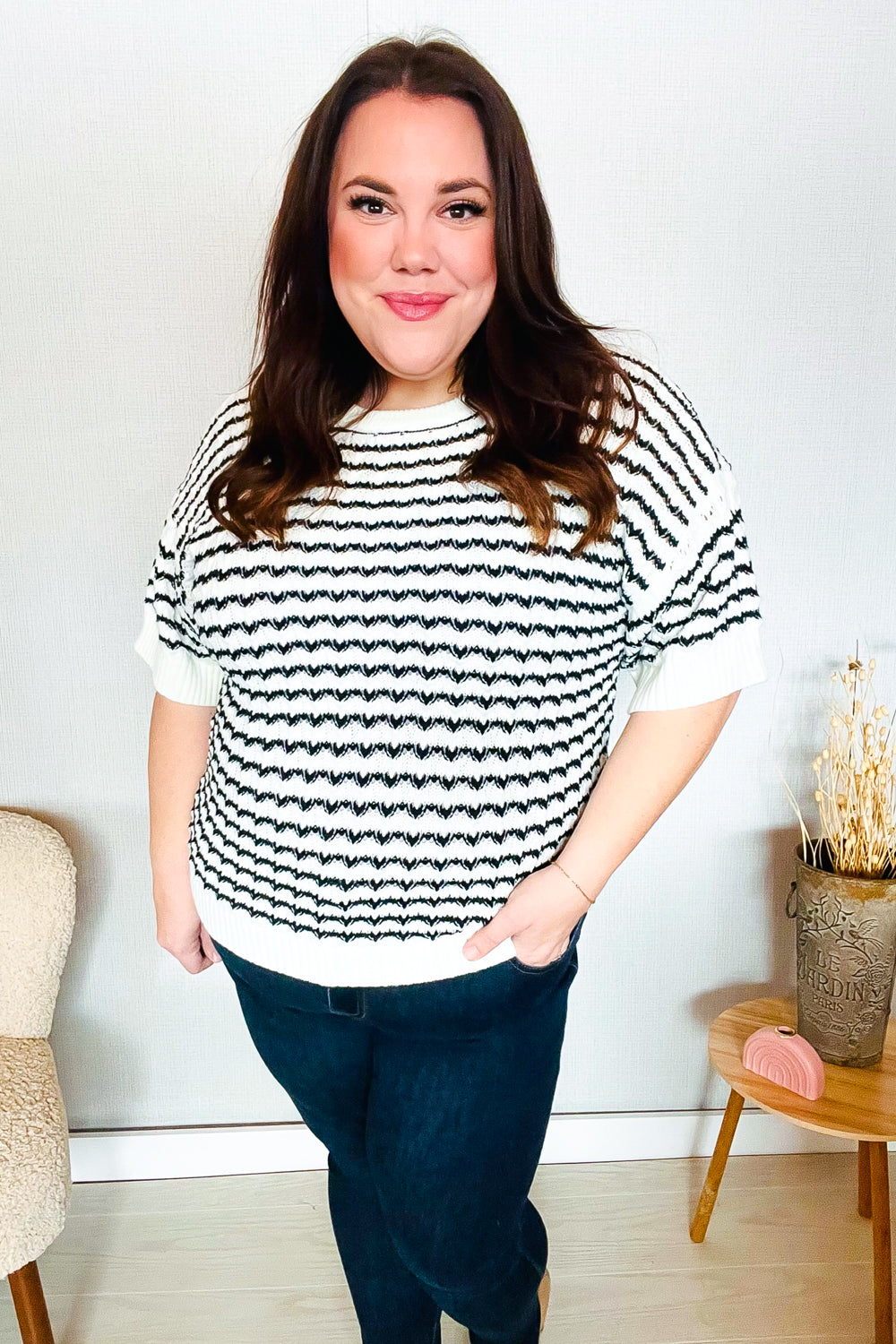 You've Got This Ivory & Black Wavy Stripe Pattern Sweater Top