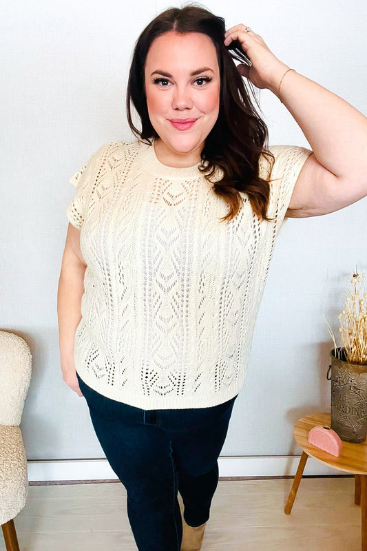 The Perfect Find Beige Dolman Short Sleeve Crochet Sweater Top