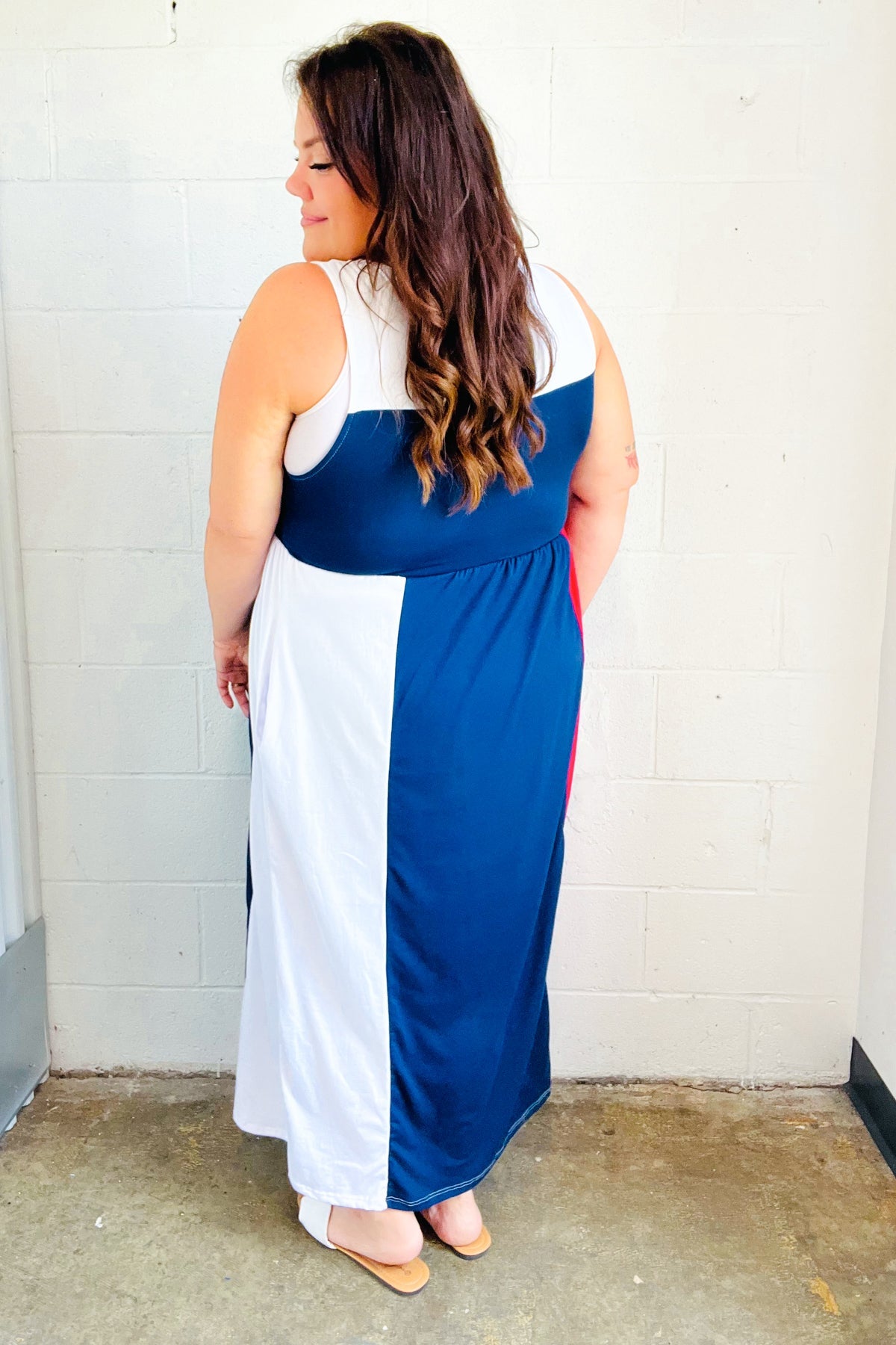 Patriotic Color Block Fit & Flare Maxi Dress