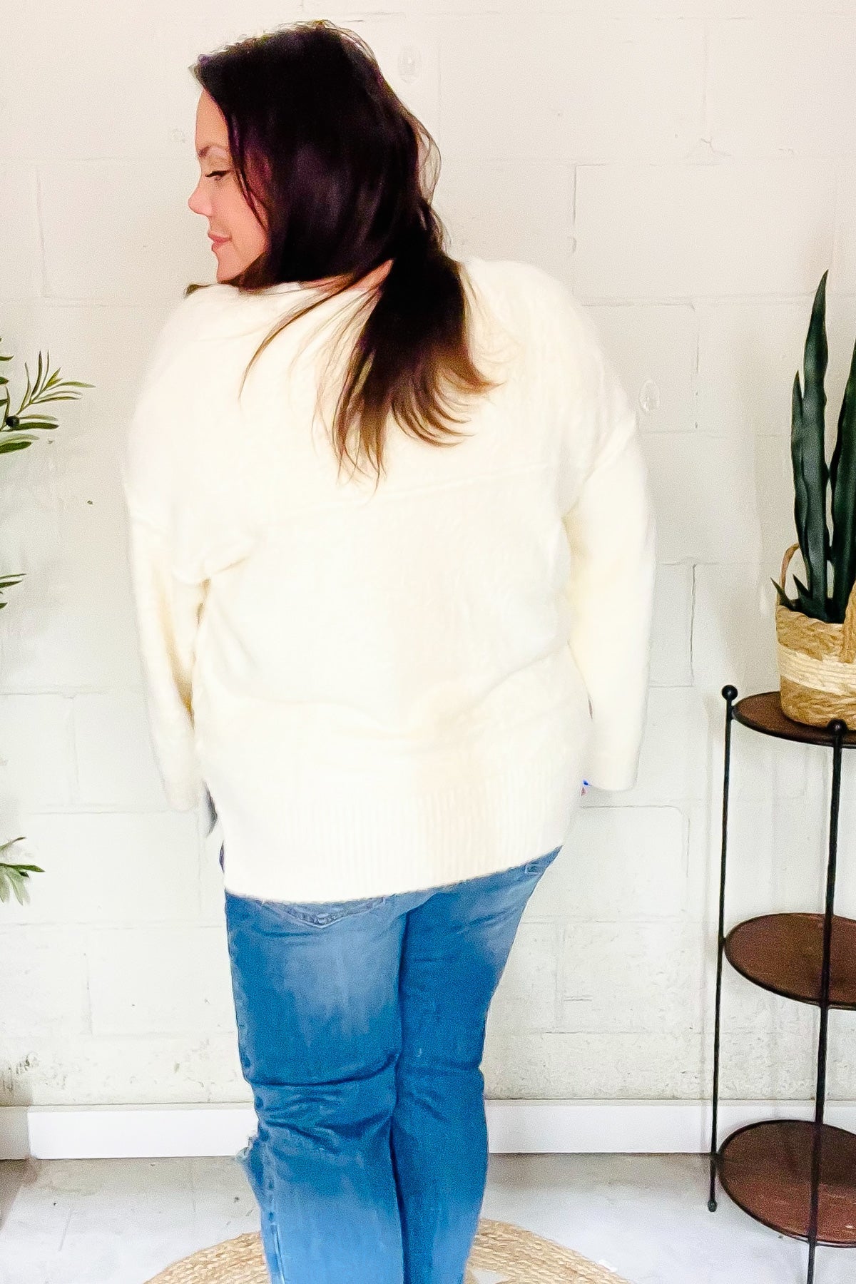 Classic Elegance Ivory Fuzzy Soft Knit Sweater