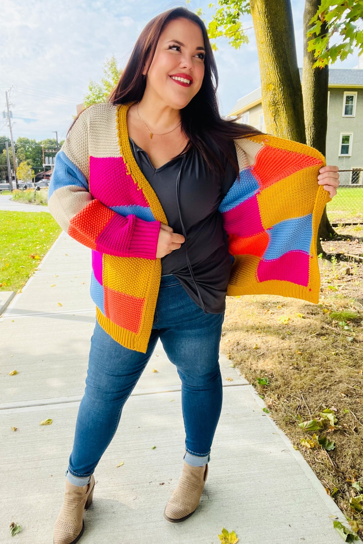 Spread Joy Multicolor Chunky Knit Color Block Patchwork Cardigan