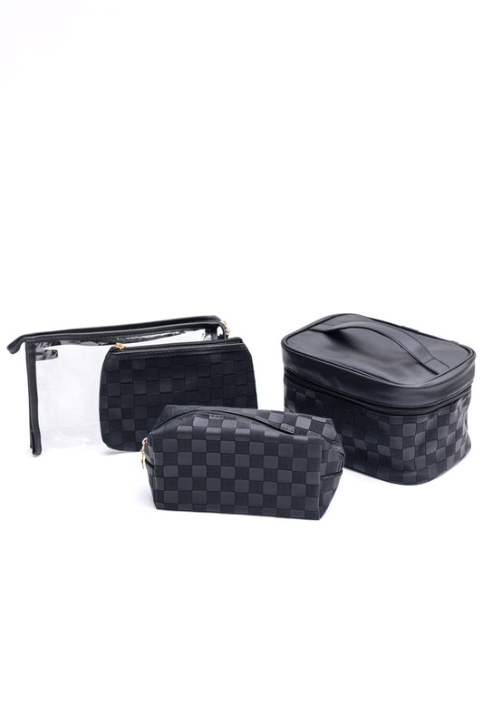 Subtly Checked Cosmetic Bags set of 4 in Black