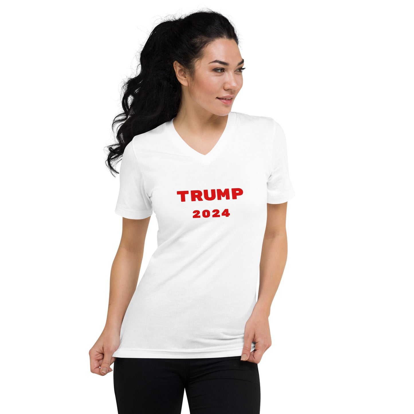 TRUMP 2024 White Unisex Short Sleeve V-Neck T-Shirt