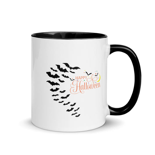 Happy Halloween with Bats Mug with Black Color Inside