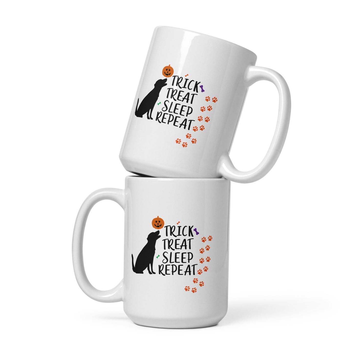 Trick Treat Sleep Repeat Dog White glossy mug