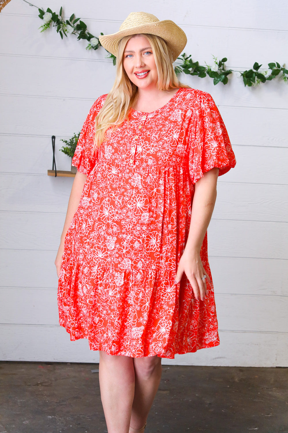 Coral Floral Button Down Midi Dress