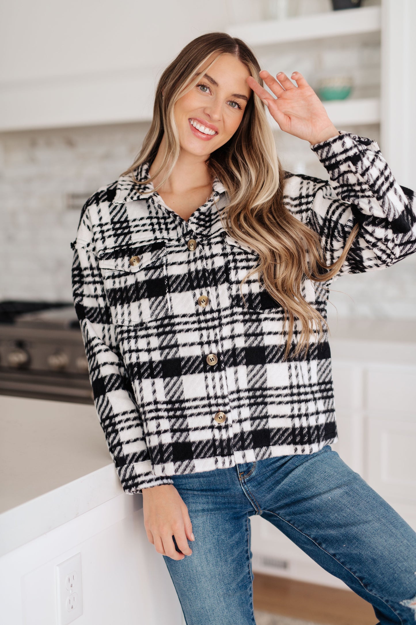 Kate Plaid Jacket in Black & White